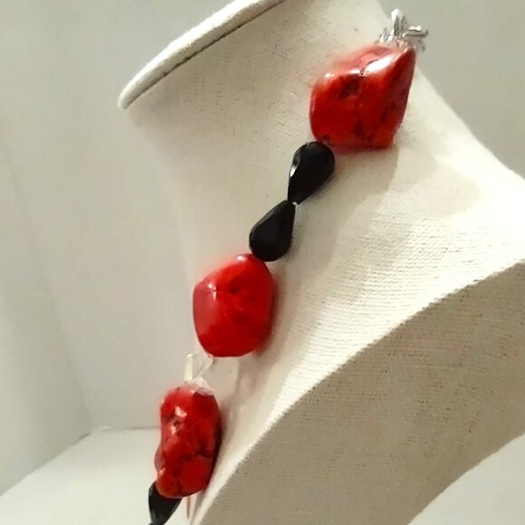 Vintage AB Cross Chunky Red Howlite Beaded Necklace with Crystal & Glass - Picture 5 of 7